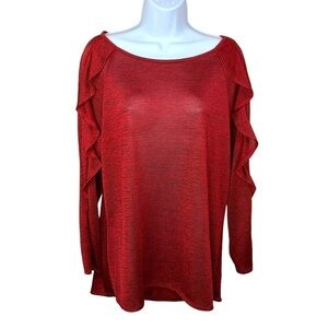 ALYX Red Long Sleeve Stretch Blouse Ruffle Accent Boatneck Neckline Large